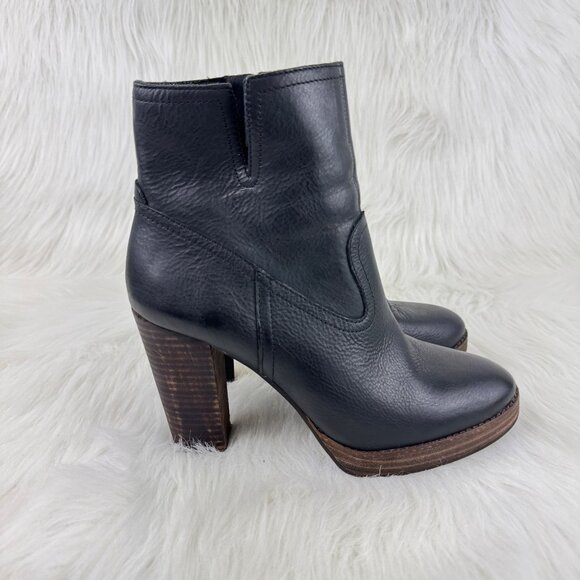 Wmns Lucky Brand Quintei Leather Zipper Western Ankle Boots Booties Sz 8.5M Blk - Picture 5 of 13